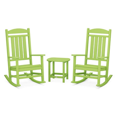 POLYWOOD Presidential Rocker 3-Piece Set w/ South Beach 18-Inch Side Table - Lime